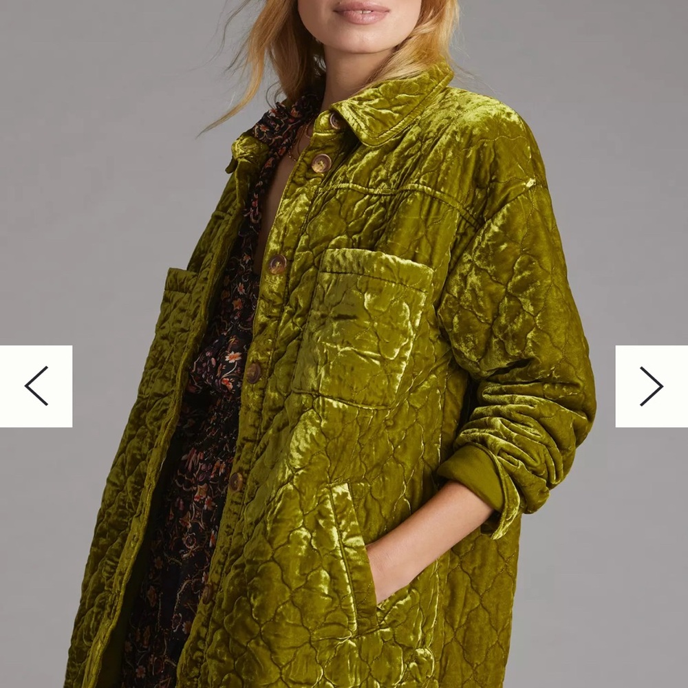 Anthropologie Green Quilted Velvet Jacket Top